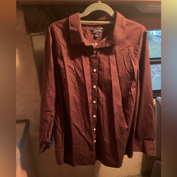 Lands End 24w Maroon with Pink Dots Button Down No Iron Supima - Picture 1 of 6